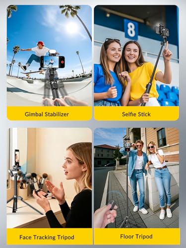 AOCHUAN 70.9” Auto-Open 4-in-1 Smartphone Gimbal Stabilizer for iPhone w/Magnetic Remote,AI Face Tracking Phone Stabilizer(No App Needed), 360°Rotating Gimbal w/RGB Light &Built-in Tripod, M3Pro Black - color: Black