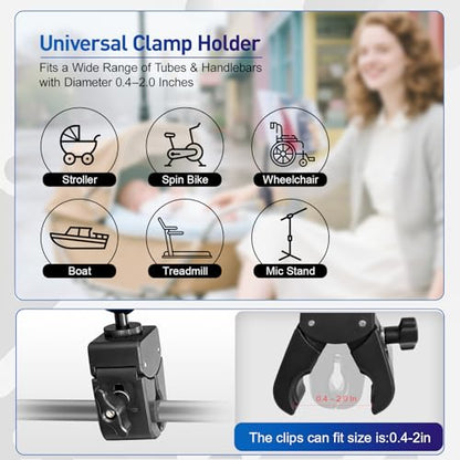 Clip Phone Holder for Desk,Pole,Pipe,Boom,Flat Surface with Adjustable Aluminium Arm Phone Clamp Mount for Mic Stand,Treadmill Compatible with All 4-7” Cell Phone (Short-Aluminium Arm Phone Holder) - style: 3.94" Aluminum Arm Phone Holder
