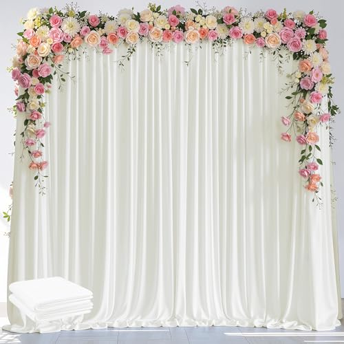 Wokceer Ivory Backdrop Curtain for Wedding Parties 2 Pack 10x8FT Wedding Curtains Photo Backdrop Drapes Polyester for Photoshoot Baby Shower Birthday Party Curtains Background 4 Panels 5x8FT - color: Ivory, size: (2 Pack)10FTx8FT