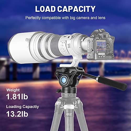 CAVIX Professional Fluid Drag Video Head, Smooth Pan & Tilt Control with Adjustable Drag, 3/8" & 1/4" Quick Release Plate, Max Load 13.2 lb/6 kg for DSLR, Mirrorless & Camcorder On Tripod/Monopod