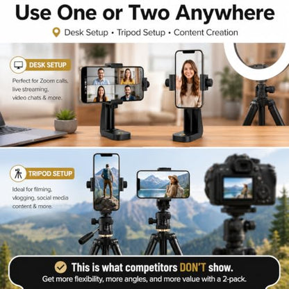 Acuvar 2-Pack Phone Tripod Mount for iPhone & Android, Universal Smartphone Holder Adapter with 1/4” Screw, 360° Rotating Vertical & Horizontal Clamp for Tripods, Ring Lights, Selfie Sticks - style: 4) 2 Pack Rotating Phone Mount
