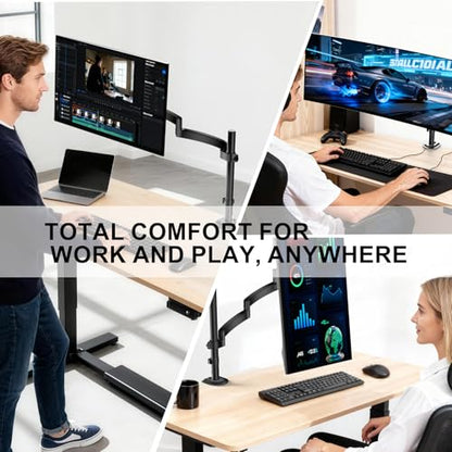 WALI Single Long Monitor Arm - Computer Monitor Arm Desk Mount for 13-32 inch, Hold up to 19.8lbs, Extra Long Adjustable Stand, Full Motion Tall Arm, VESA 75/100mm, (GSDM001L) - size: 13"-32", style: Single