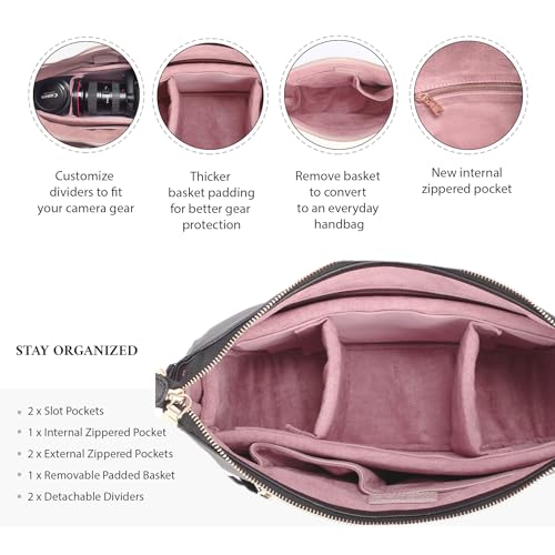 Meliae Camera Bag for Women, DSLR Mirrorless Camera Purse, Leather Shoulder Crossbody Hobo Travel Tote - color: Black
