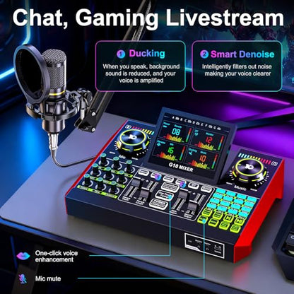 Podcast Equipment Bundle with 3.5mm BM800 Condenser Microphone for Pc/Phone Live Streaming Singing Gaming, Podcast Microphone Bundle with Live Sound Board Audio Mixer,Voice Changer, Denoise,DJ Sets