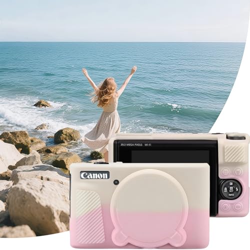 Camera Case for Canon PowerShot SX740/ SX730 Digital Camera,SX740 HS Case, Soft Silicone Protective Case Removable Lens Cover,Comes with 2 Screen Protectors and 1 Wrist Strap. (Beige-Pink) - color: Beige-Pink