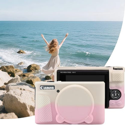 Camera Case for Canon PowerShot SX740/ SX730 Digital Camera,SX740 HS Case, Soft Silicone Protective Case Removable Lens Cover,Comes with 2 Screen Protectors and 1 Wrist Strap. (Beige-Pink) - color: Beige-Pink