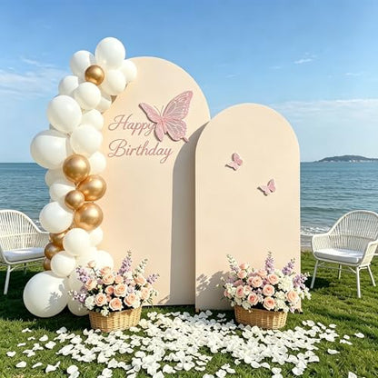 2 Pack Arch Backdrop Stand and Cover Set (7.2FT/6FT), Balloon Arch Stand, Metal Background Arch Stand, Backdrop Arch Frame, Wedding Arch for Backdrop (Apricot Cover) - color: Arch with Beige Cover-(7.2FT/6FT)