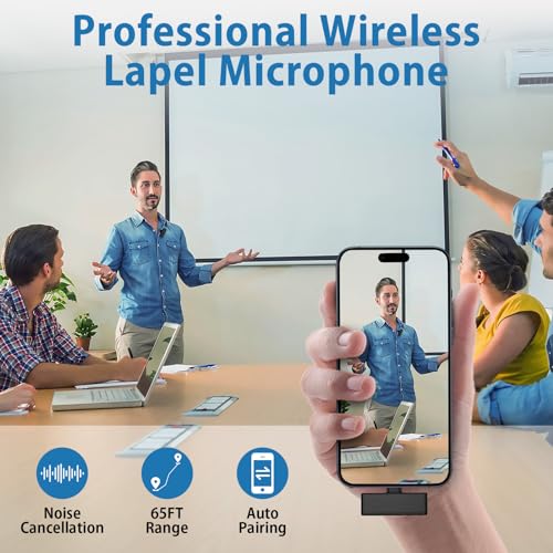 Lavalier Microphone Lapel Mic Wireless for iPhone 15 Pro Max,Bluetooth Mic USB C,Android,Phone,PC,Microfono Inalambrico Para, Mini Collar Clip on Lapel Microphone Wireless Lav Mic for Video Recording