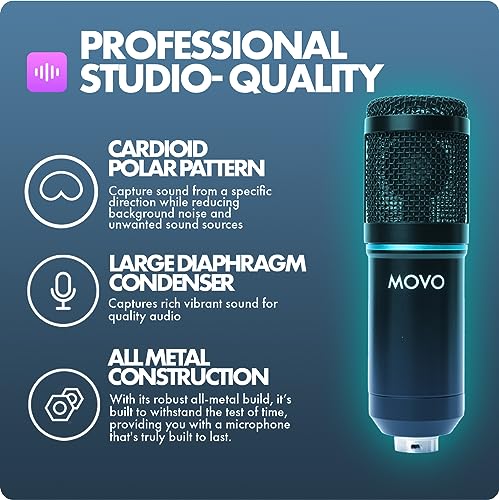 Movo PodPak4A 4-Pack Universal XLR Condenser Microphone Podcast Equipment Bundle for 4 - Includes Cardioid Mics, Desk Mount Stands, Shock Mounts, Pop Filters, and Audio Cables - Podcasting, YouTube - style: 4 Pack