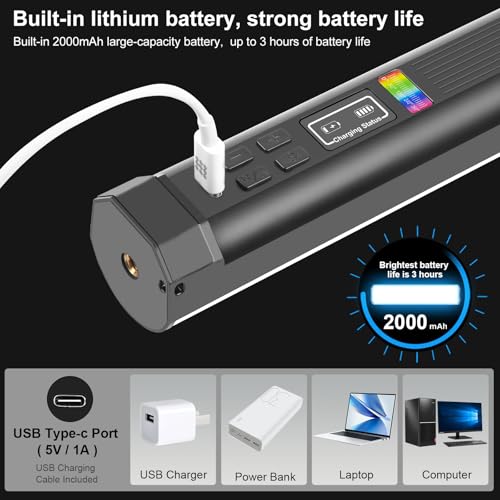 6.7" RGB Video Light Wand, Magnetic Handheld Tube Light Stick 2500K-9000K CCT & 20 Scene Modes with 2000mAh Battery, 95+ CRI, 120° Beam Angle for Photography YouTube TikTok Vlog - size: 6.7 inch