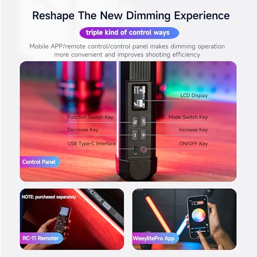 VILTROX K60 2 Pack Large Handheld Stick Light, 32Wh Rechargeable Battery 20W 1950lm RGB LED Video Light w PD Fast Charging CRI 97+ 2500K-8500K LCD Display, 22.8" Tube Light for Photography Light Wand
