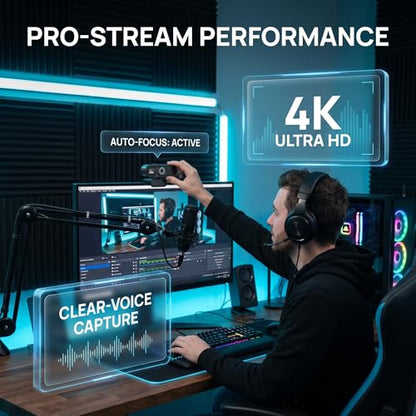 4K QHD Webcam with Auto Focus USB Plug & Play PC Camera with Privacy Cover & Noise Cancelling Mic for Video Conferencing-KAF - size: 4K One size fits all