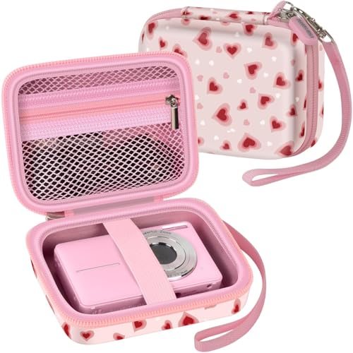 Digital Camera Case for KODAK PIXPRO FZ55/FZ45, for CAMKORY, for Canon PowerShot ELPH 180/190/360,for Sony DSCW800/W830, Hard EVA Compact Camera Bag with Mesh Pocket,Wrist Strap,Case Only(Light Pink) - color: light pink