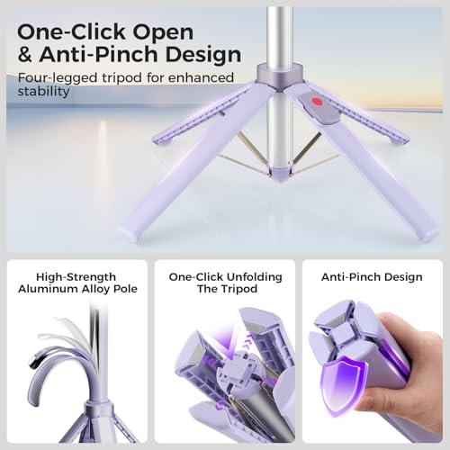 Funme 59'' Auto Face Tracking Tripod, 360° Rotation Selfie Stick for iPhone & Android with Wireless Remote, No App Required, Gesture Control for Vlog - color: Purple