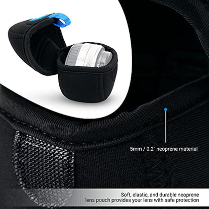 JJC Water Resistant Neoprene Camera Lens Pouch Case, Fold-Over Lens Bag for Mirrorless Lenses Up to 2.4 x 1.6 (D X H) for Canon EF-M 22mm f/2, Sony E PZ 16-50mm f/3.5-5.6, Fujifilm XF27 f/2.8 etc. - size: 2.4 x 1.6"