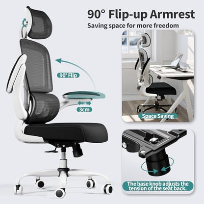 TRALT Office Chair Ergonomic Desk Chair, 330 LBS Home Mesh Office Desk Chairs with Wheels, Comfortable Gaming Chairs (1, Black & White) - color: Black & White