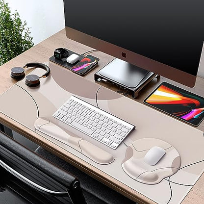 iCasso Large Gaming Mouse Pad Wrist Support Set, Desk Mat, 4in1 XXL Mousepad + Keyboard Wrist Rest+Mouse Wrist Rest+Coaster Set with Ergonomic Design for Home Office Table Computer-Brown Art - color: Brown Art