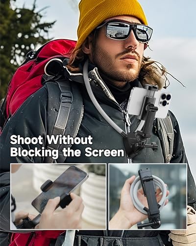 Magnetic Neck Phone Holder with Light, Hands Free Selfie Tripod Chest Mount Filming for iPhone 16 Samsung GoPro DJI Insta360, Neck Phone Holder for Recording POV Video Vlog - size: S7PRO Magnetic Version w Light