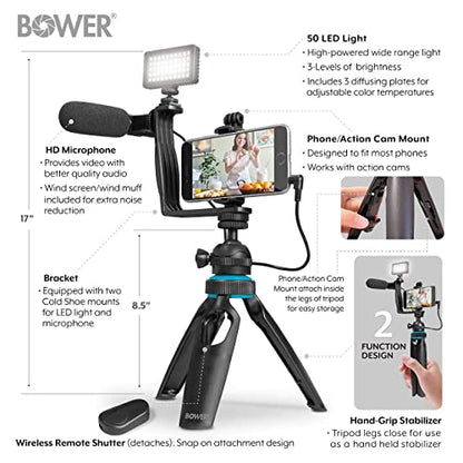 Bower Smart Photo Vlogger Kit with LED, Microphone, and Remote