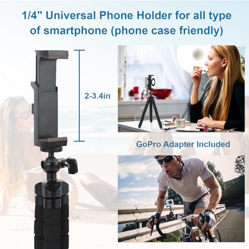UTEBIT Flexible Phone Tripod Premium Portable Phone Mini Tripod Desk Stand | Compatible with iPhone Samsung Go Pro, Small Digital Camera, for Video Recording, Vlogging, Travel Photography, Black
