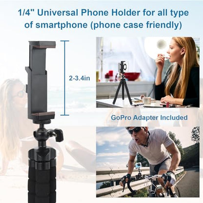 UTEBIT Flexible Phone Tripod Premium Portable Phone Mini Tripod Desk Stand | Compatible with iPhone Samsung Go Pro, Small Digital Camera, for Video Recording, Vlogging, Travel Photography, Black
