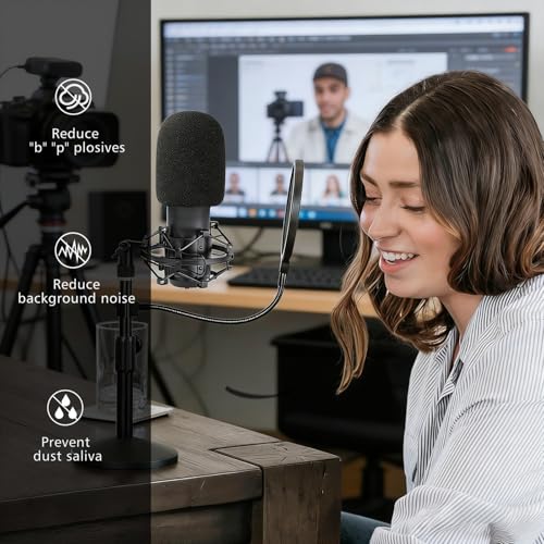 MAONO AU-A04 Windscreen, 2Pcs Mic Pop Filter & Foam Cover for AU-A04H/A04T/A04 Gen2 Microphones, Protective Windscreen (Black / 2 Pack)