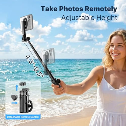Magnetic Pocket Selfie Stick for iPhone, Lightweight Mini Selfie Stick Tripod with Detachable Remote, MagSafe Compatible, Foldable Extendable Phone Holder for Travel/Vlog/Video/Content Creators