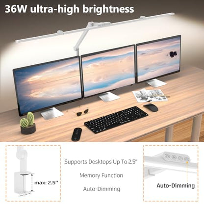 EPABINA 36W Ultra Bright Architect Desk Lamp with Clamp, Tall Overhead Rotatable Led Desk Light for Home Office, 47Inch Long Adjustable Monitor Light Bar with Remote for Computer Screen Desktop Table - color: White