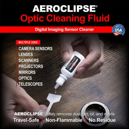 Aeroclipse Optic Cleaning Fluid and PEC-PAD Lint Free Wipes - Critical Optic Non-Flammable Cleaning Solution - Non-Abrisive Cleaning Wipes for Sensitive Glass - Cleaning Kit - Dropper Tip (15ml) 0.5oz