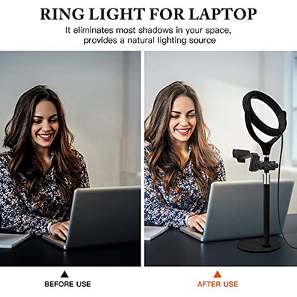 8 inch Desk Ring Light with Stand for for Video Conference,Adjustable Zoom Lighting for Computer, Circle Light for Video Recording, Video Calls, Online Class, Live Streaming, Podcast