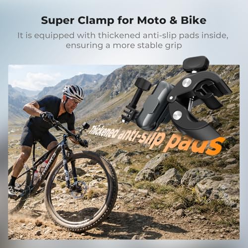 K&F CONCEPT Super Clamp Camera Mount with 360° Dual Ball Head, Bike/Motorcycle Handlebar Mount Compatible with DJI Action 6/5/4/3, Hero 13/12/11/10, 360 X5 X4 - style: Super Clamp with Phone Holder