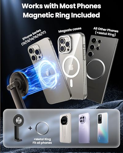 Magnetic Ring Light Overhead Camera Phone Mount for Desk, 10” Selfie Light for iPhone with MagSafe-Compatible Phone Holder for Video Recording, Zoom Meeting, Live Streaming - size: 36" tall - Magnetic (Standard)