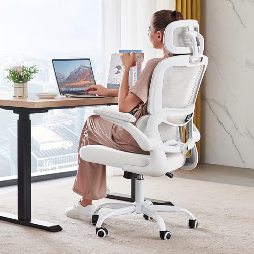 TRALT Office Chair Ergonomic Desk Chair, 330 LBS Home Mesh Office Desk Chairs with Wheels, Comfortable Gaming Chairs (1, White White) - color: White White