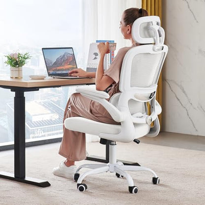 TRALT Office Chair Ergonomic Desk Chair, 330 LBS Home Mesh Office Desk Chairs with Wheels, Comfortable Gaming Chairs (1, White White) - color: White White