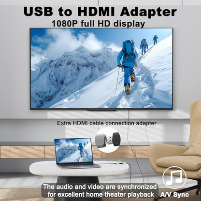 USB to HDMI Adapter 1080P 60Hz, USB A 3.0 to HDMI Adapter for Monitor, TV, Projectors, Compatible with Mac OS Windows 7/8/10/11 - Requires Driver Installation