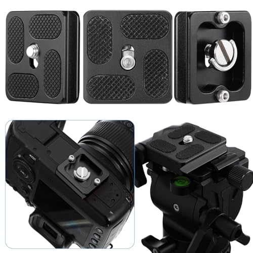 Frienda 2 Pieces Metal Quick Release Plate with 1/4''-20 Camera Screw Tripod Mount Plate Fits Standard for DSLR Camera Tripod Ball Head (Black,Pu40) - color: Black, style: PU40