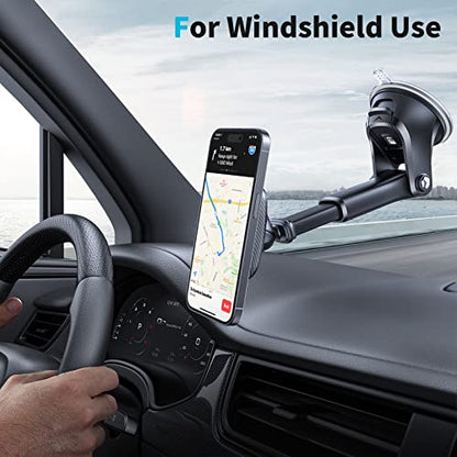 APPS2Car Magnetic Phone Mount, Dashboard Windshield Suction Cup Car Phone Holder Phone Mount with 6 Strong Magnets, Adjustable Telescopic Arm, Compatible with iPhone/Air/Pro/Max/All Smart Phones