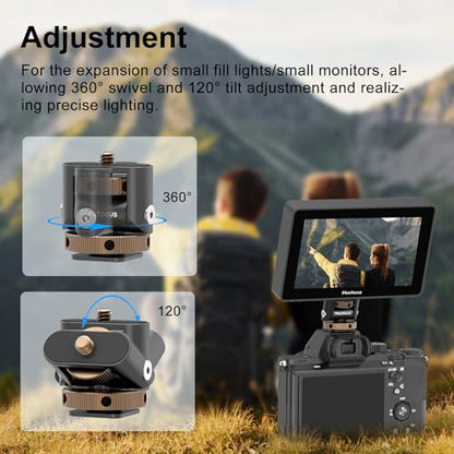 Camera Monitor Mount with Cold Shoe, 360° Swivel 120° Tilt Mount Holder, Aluminum 1/4" Mini Ball Head Cold Shoe Adapter with 1/4"-20 Thread for Small Field Monitor, Camera/Phone Cage, LED Video Light - style: S1112