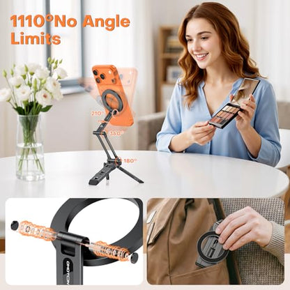OMOTON TP06 Pro [Equipped Lanyard] for MagSafe Tripod Hook with Magnet Back & Arca-Swiss Base, 360° Rotating with 1/4" Screw, Magnetic Phone Tripod for iPhone 17/16 Pro Max Air Fits Vlog, Travel, Gym - color: Black
