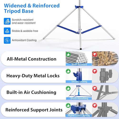 Light Stand Photography, 9.2ft/280cm Air-Cushioned Heavy Duty Studio Light Stand with 1/4" and 3/8" Screw, Aluminum Alloy Photo Video Tripod Stand for Ring Light, Softbox, LED Panel, Max Load 22lb - color: Blue