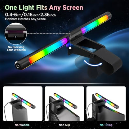 Quntis Monitor Light Bar 15.7", 24 RGB Backlight Modes for lmmersive Gaming Ambience, 900 Lux Glare-Free Computer Screen Lamp, High CRI 95 Eye Care Desk Light for Home Office - style: RGB Backlight
