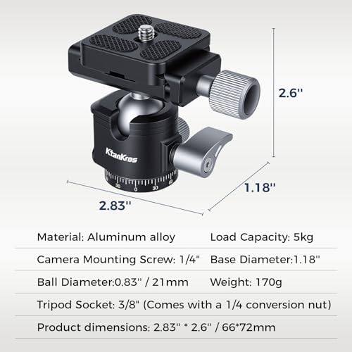 Tripod Ball Head,Mini Ball Head Mount with 170g Lightweight, 360° Rotation, 5kg Load & Cold Shoe Port for Tripods, Monopods, Sliding Cameras & Outdoor Photography - style: MI-2