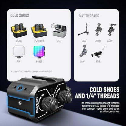 NEEWER MM02 Dual Channel Microphone Audio Mixer Adapter with 3.5mm TRS Cable, Stereo/Mono Switch, Cold Shoe Mounts for DSLR Camera, Smartphones, Wireless Mic Receiver, Video Recording Interview Mic - style: MM02