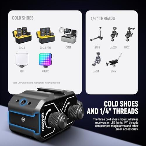 NEEWER MM01 Dual Channel Microphone Audio Mixer Adapter with 3.5mm TRS Cable, Stereo/Mono Switch, Cold Shoe Mounts for DSLR Camera, Smartphones, Battery Powered Microphones for Video Recording - style: MM01