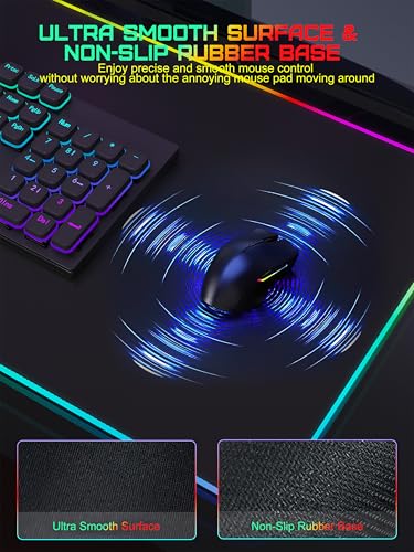 TopMade Mouse Pad with Wireless Charging, 31.5" x 11.81" Large Desk Mat RGB Gaming Mousepad, LED Desk Pad Keyboard Pad with Ultra-Smooth Surface & Non-Slip Rubber Base, Waterproof Desk Pad - color: RGB-31.5"x11.8"