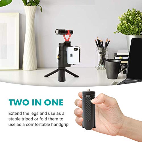 Movo TR-1 Compact Mini Tabletop Tripod/Hand Grip with 1/4" Screw and Folding Feet. Compatible with GoPro, DSLR, Camera, Osmo, Pocket Projector, Zoom - Perfect for Photography, Vlogging and YouTube