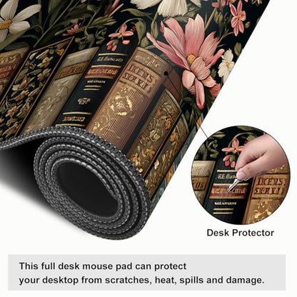 Mouse Pad, Large Anti-Slip with Stitched Edges Desk Mat Desktop Laptop Computer Desk Keyboard Mat,Table Protector Blotter Mat (Book, 31.5" x 11.8") - color: Book, size: 31.5" x 11.8"