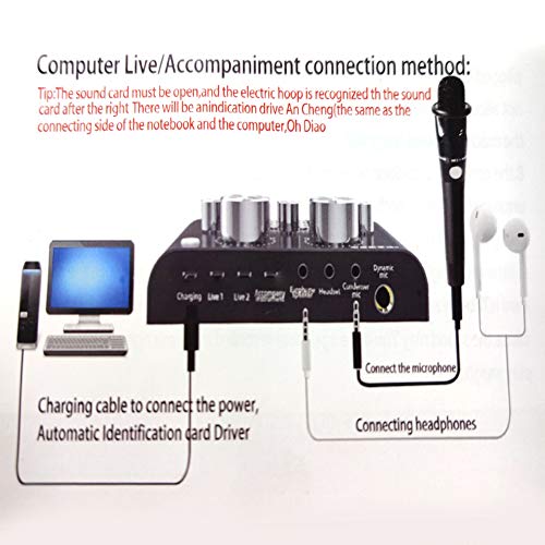 V8 Live Sound Card, Audio Mixer USB External Sound Card Headset Microphone Sound Card Live Broadcast KTV Sound Card for Double Cell Phone for Live KTV Voice Chat(Black)