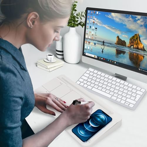 NEXTLUXE Glass Desk Whiteboard with Wireless Charger - Desktop Whiteboard with Storage, Weekly Planner, Dry Erase Pad, Organizer Drawer for Home, School, Office Gadgets – White