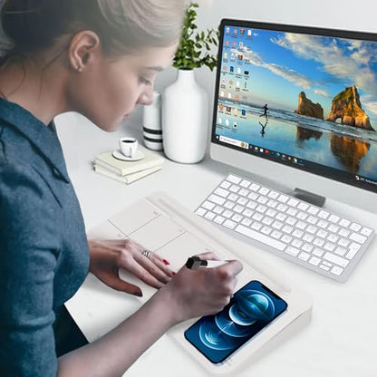 NEXTLUXE Glass Desk Whiteboard with Wireless Charger - Desktop Whiteboard with Storage, Weekly Planner, Dry Erase Pad, Organizer Drawer for Home, School, Office Gadgets – White